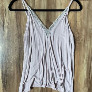 American Eagle Soft & Sexy Rib Lace Tank in Blush Pink
